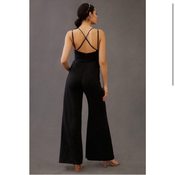 Anthropologie Rumer Byron Black Linen Ring Detail Corset Jumpsuit - Picture 2 of 5